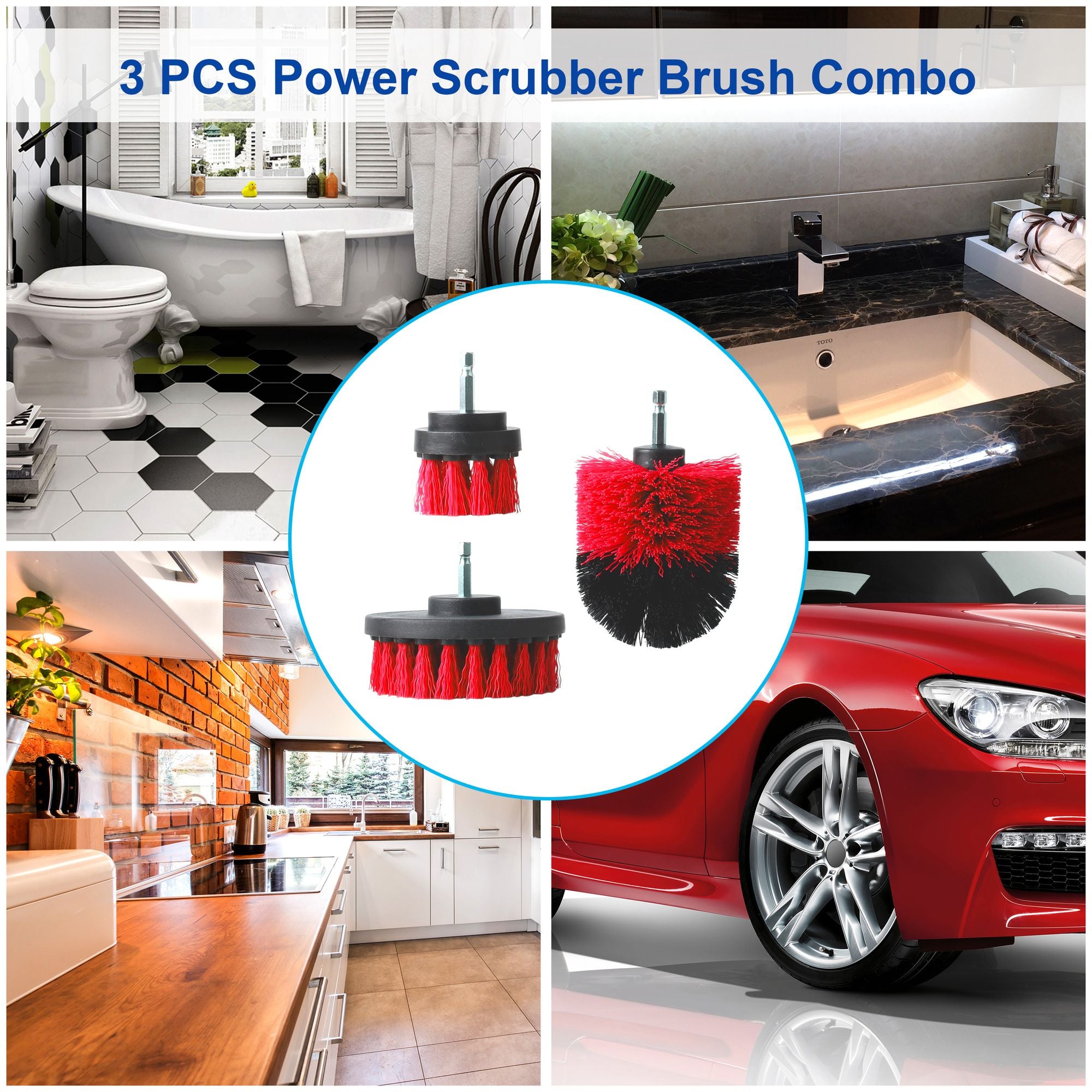 Three-Piece Drill-Powered Scrubber Brush Set