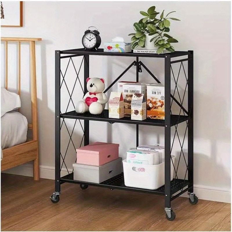Foldable Multi-Layer Storage Rack for Garage and Kitchen Organization