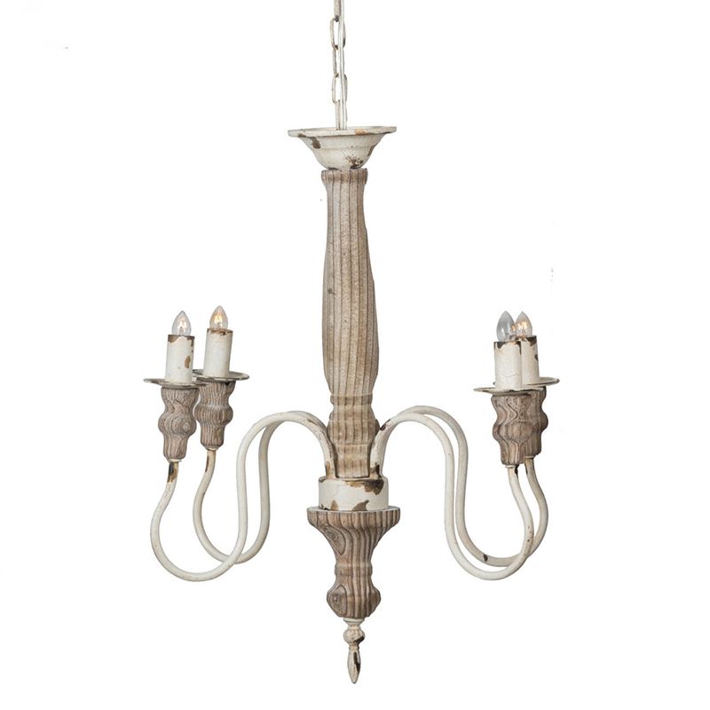 Rustic Distressed White Chandelier with Adjustable Chain