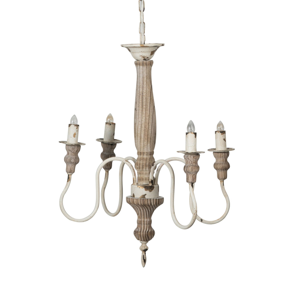 Rustic Distressed White Chandelier with Adjustable Chain