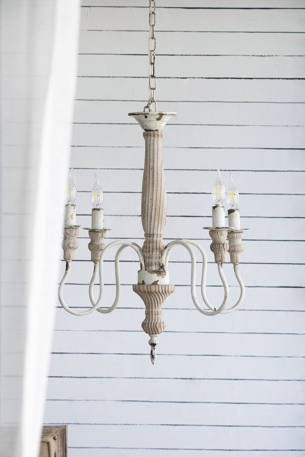 Rustic Distressed White Chandelier with Adjustable Chain