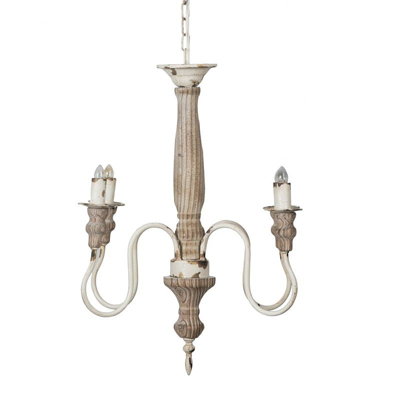 Rustic Distressed White Chandelier with Adjustable Chain