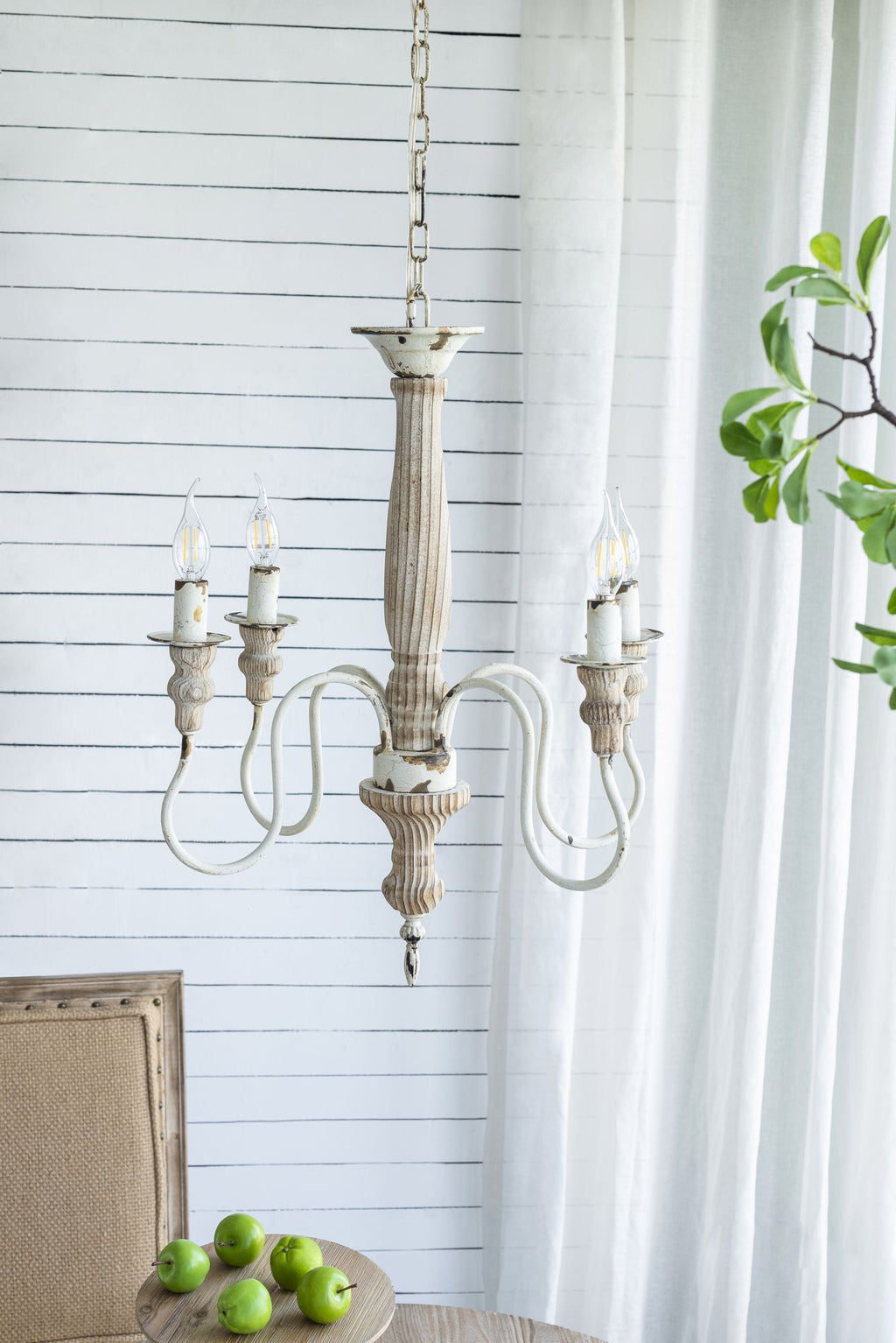 Rustic Distressed White Chandelier with Adjustable Chain