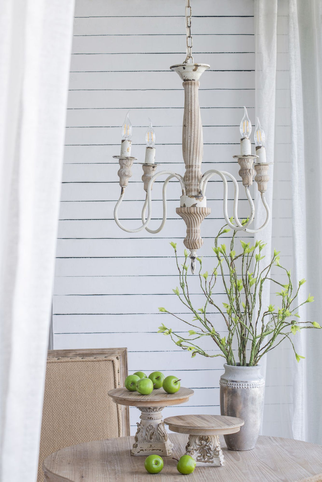 Rustic Distressed White Chandelier with Adjustable Chain