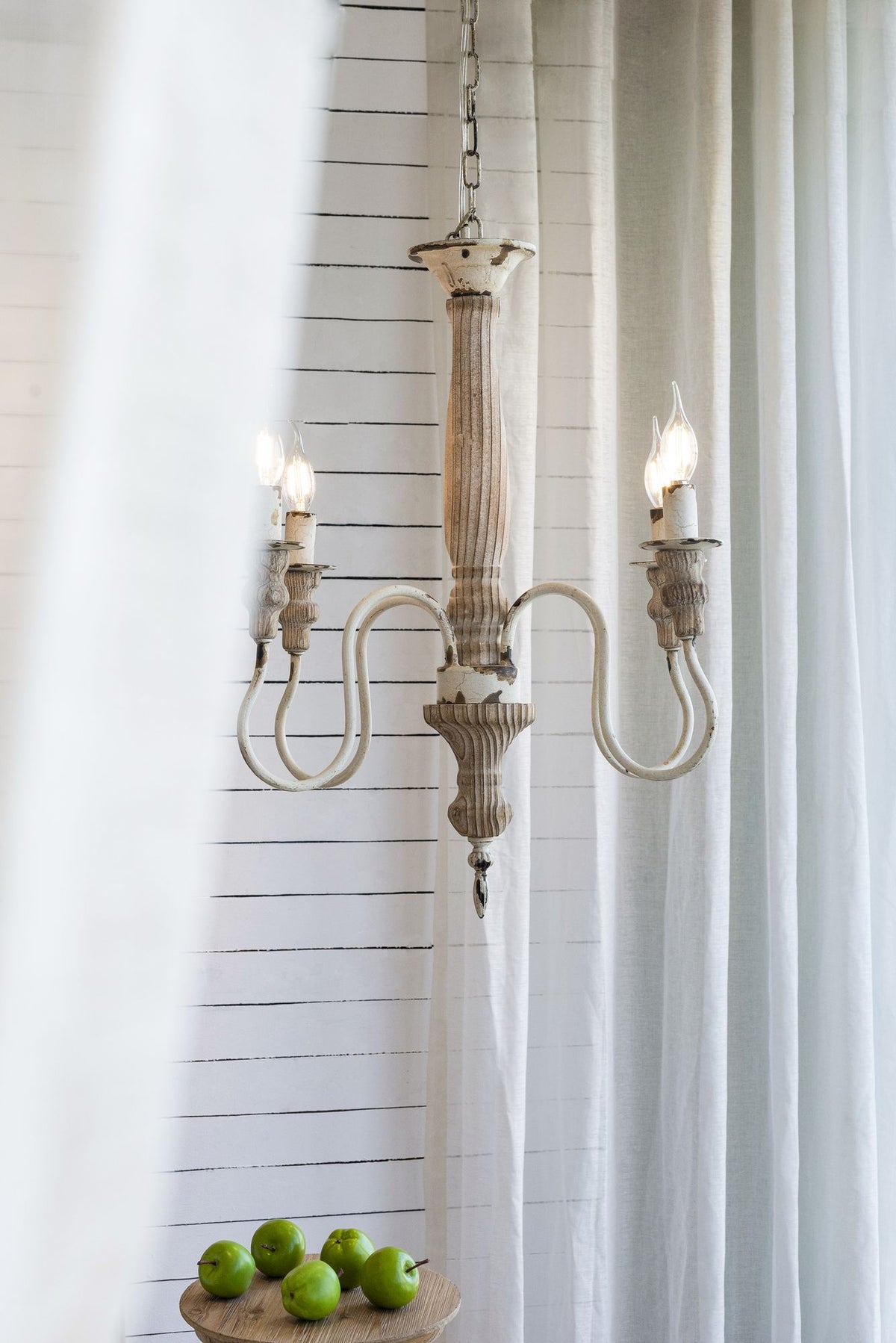 Rustic Distressed White Chandelier with Adjustable Chain