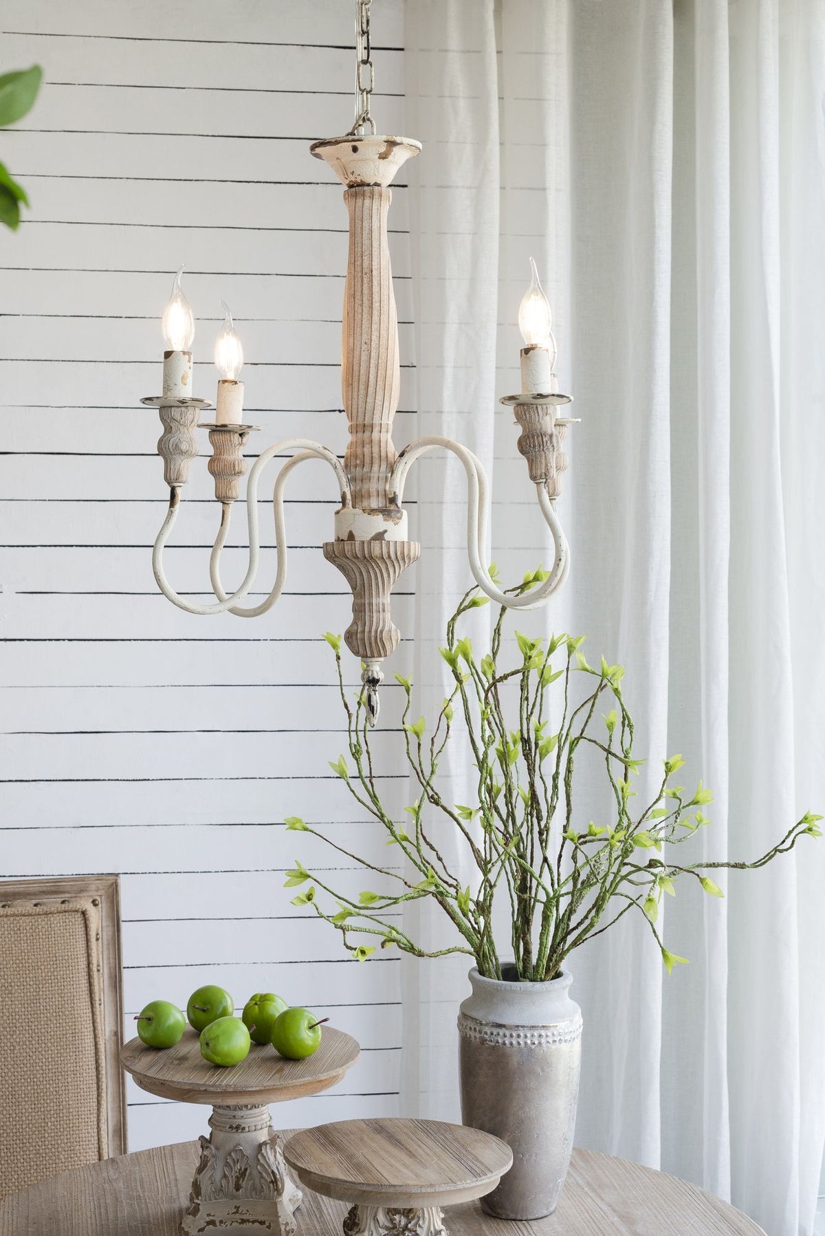 Rustic Distressed White Chandelier with Adjustable Chain