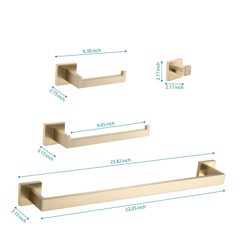 4-Piece Wall-Mounted Bathroom Hardware Set with Hidden Mounts