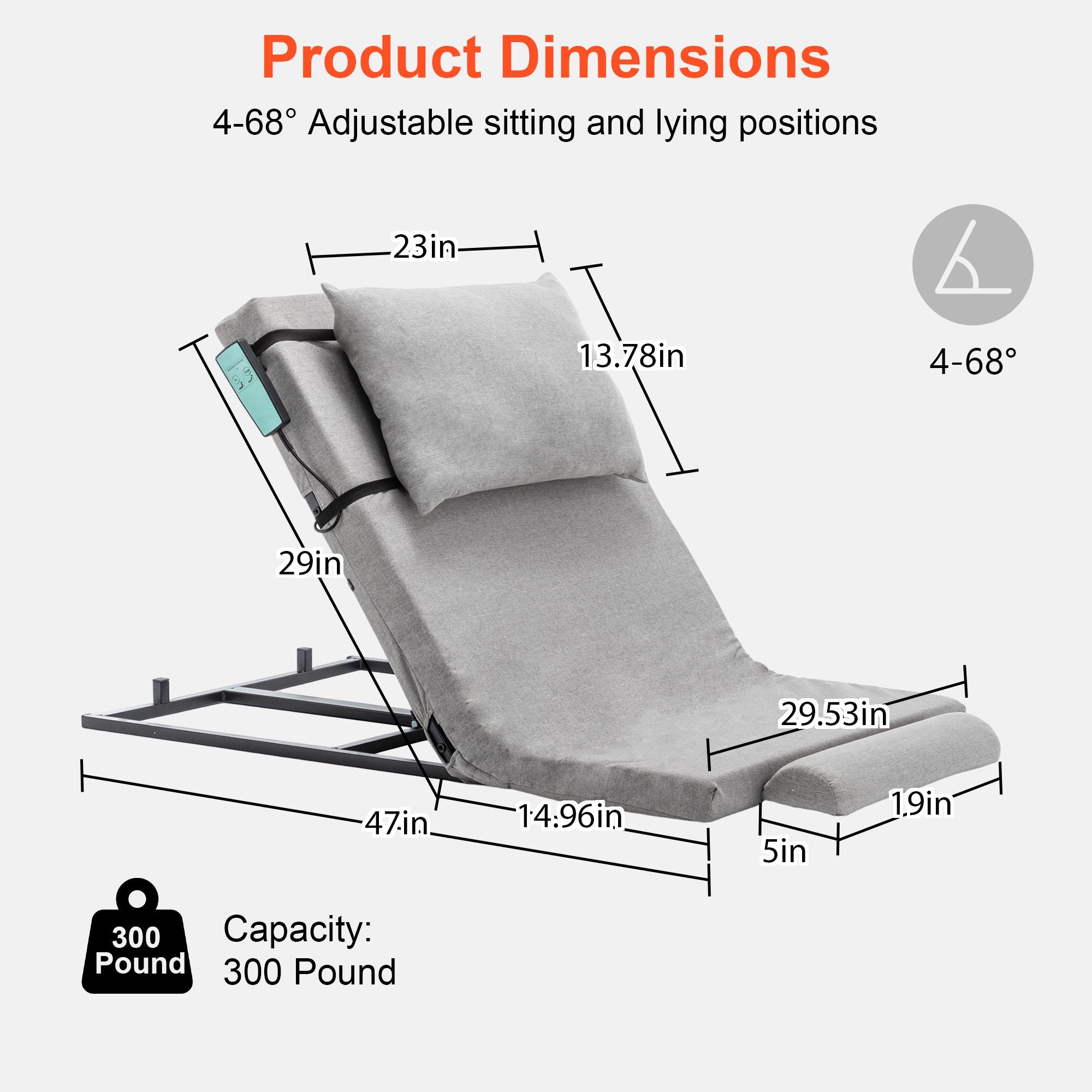Electric Adjustable Bed Backrest with Remote Control