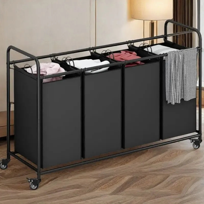 4-Bag Laundry Sorter Hamper Cart with Lockable Wheels and Removable Bags