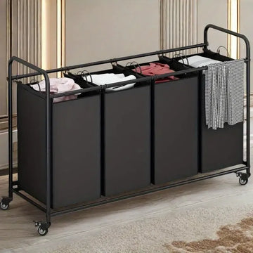 4-Bag Laundry Sorter Hamper Cart with Lockable Wheels and Removable Bags