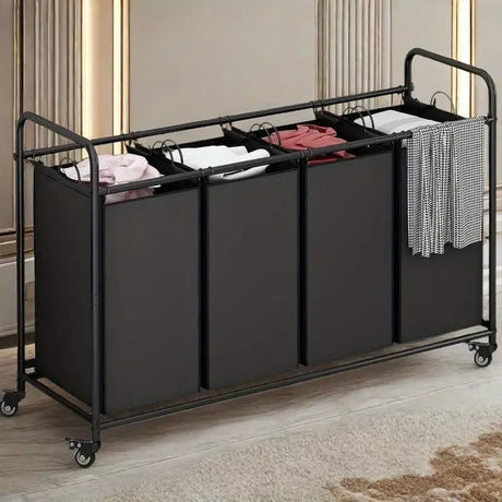 4-Bag Laundry Sorter Hamper Cart with Lockable Wheels and Removable Bags
