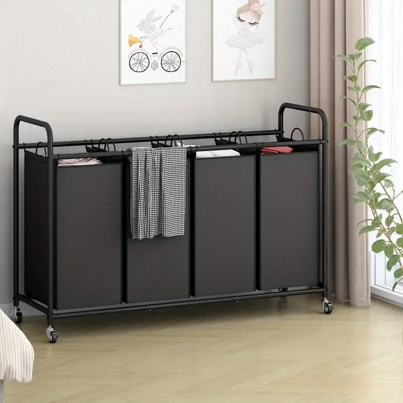 4-Bag Laundry Sorter Hamper Cart with Lockable Wheels and Removable Bags