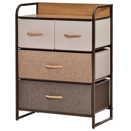 4-Bin Dresser Storage Tower Cabinet Organizer Unit, Chest Dresser Drawers with Metal Frame