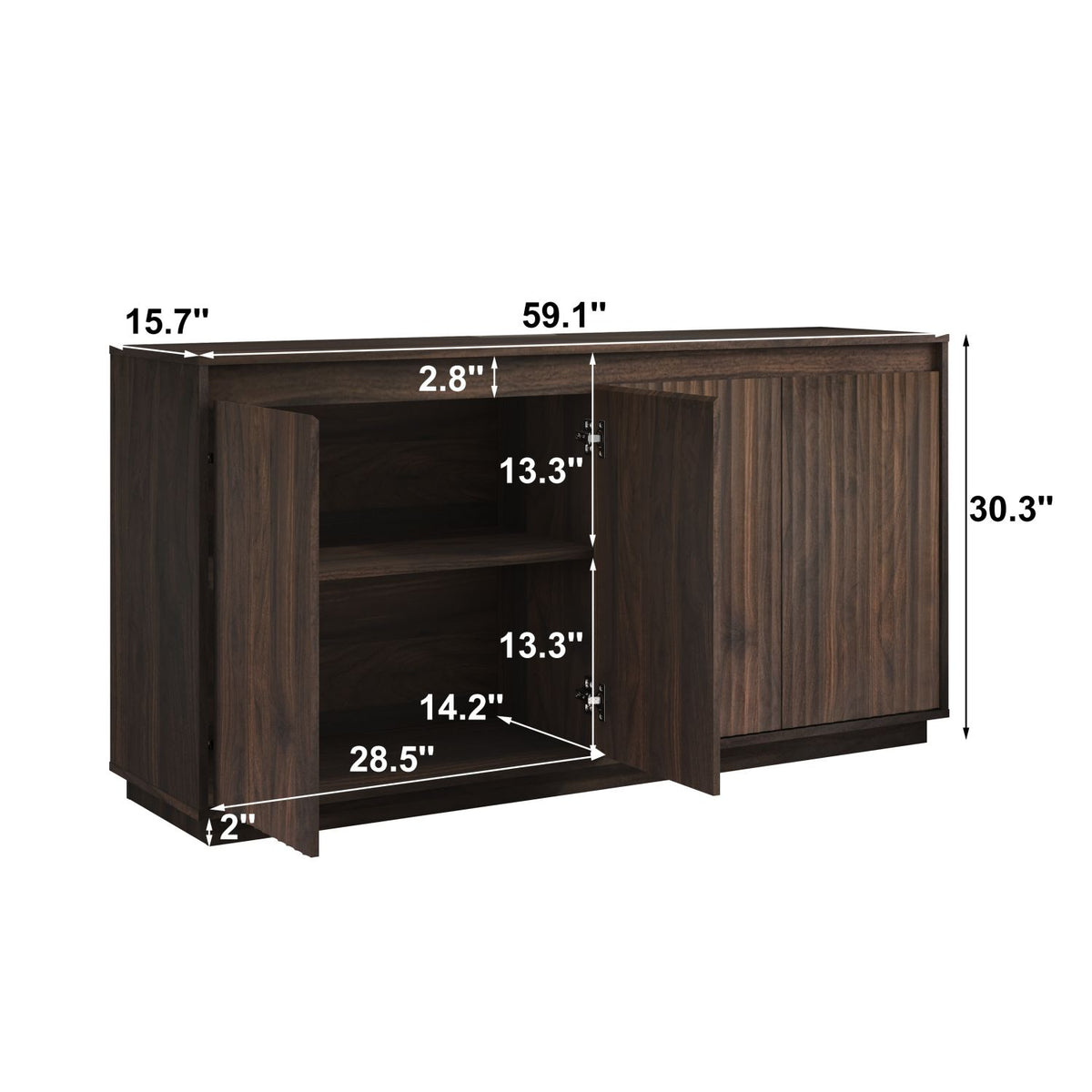 Four-Door Fluted Sideboard with Power Outlet