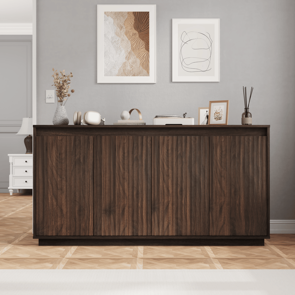 Four-Door Fluted Sideboard with Power Outlet