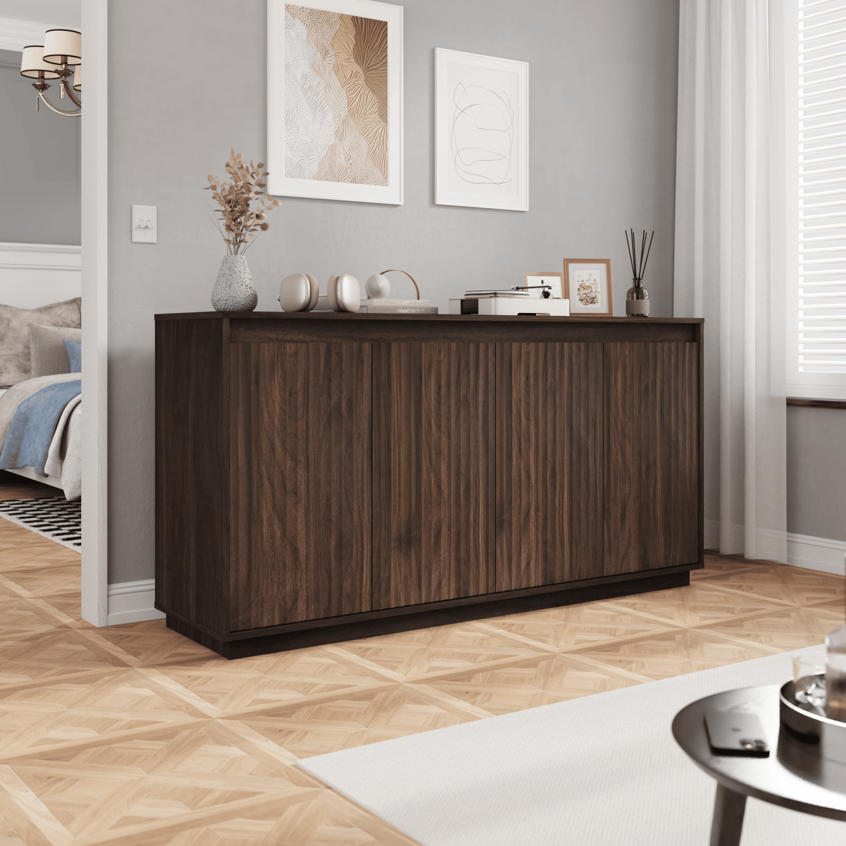 Four-Door Fluted Sideboard with Power Outlet