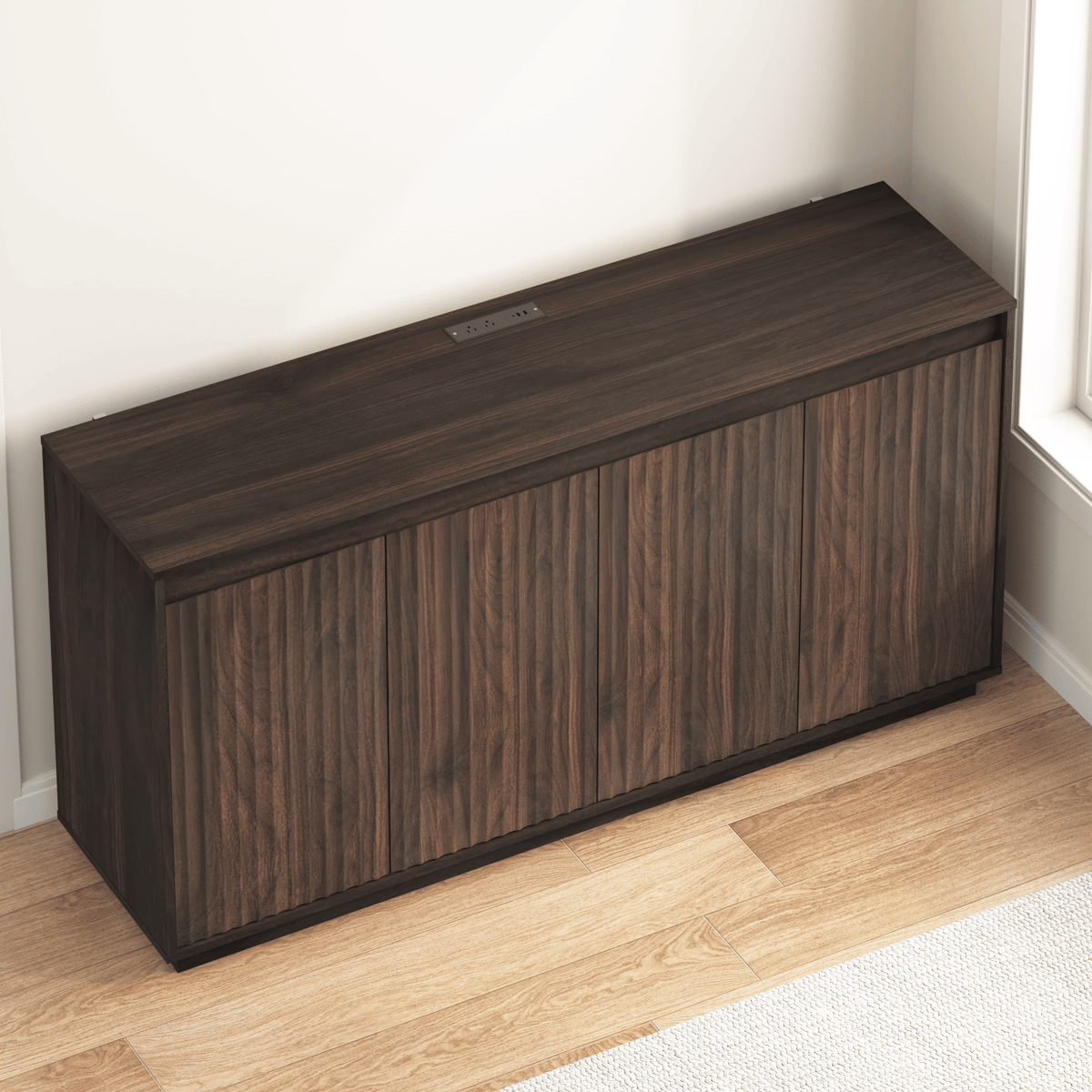 Four-Door Fluted Sideboard with Power Outlet