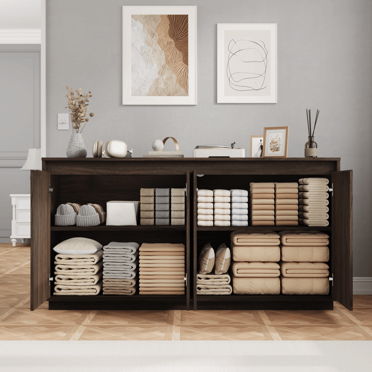 Four-Door Fluted Sideboard with Power Outlet