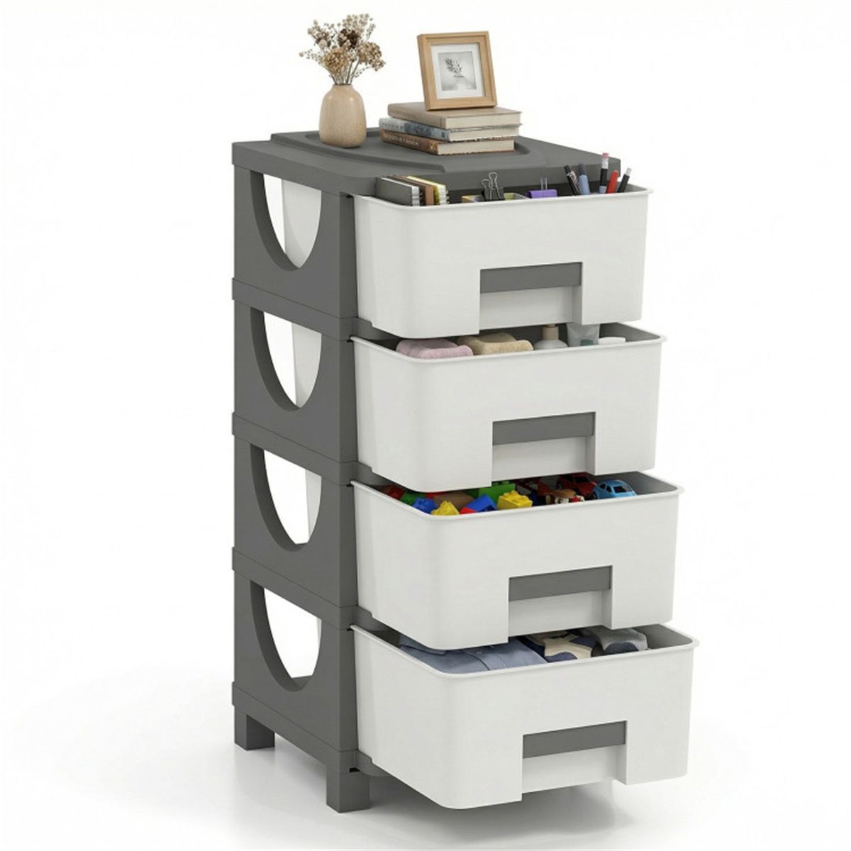 Slim 2-Drawer Compact Plastic Storage Cabinet - Space-Saving Organizer for Small Spaces