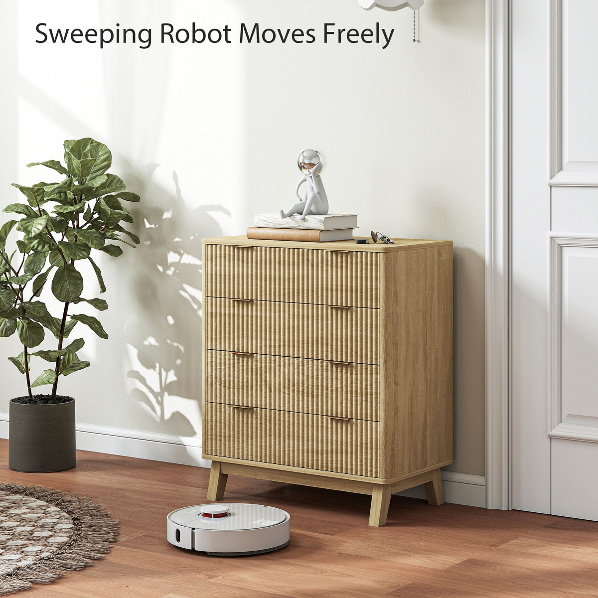 4 Drawer Double Dresser for Bedroom, Fluted Chest of Drawers with Gold Finger Pulls and 4