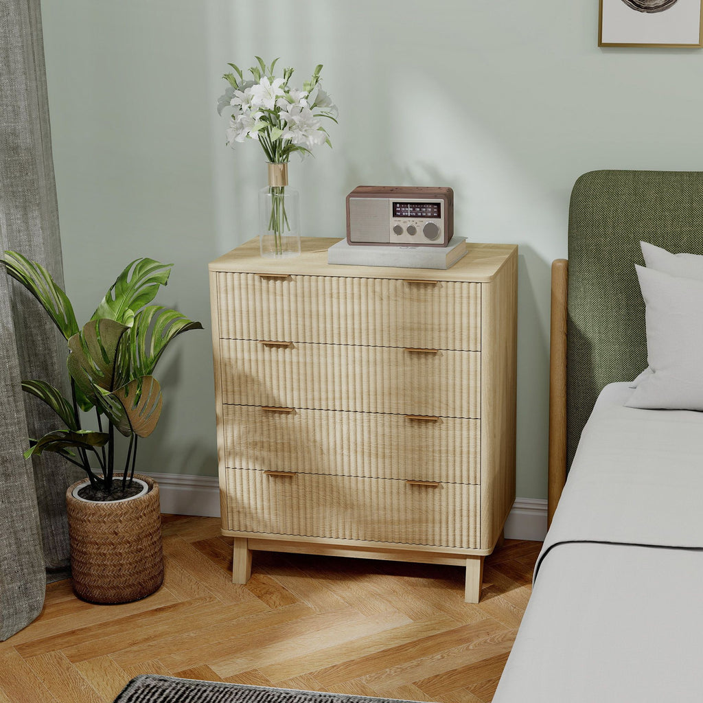 4 Drawer Double Dresser for Bedroom, Fluted Chest of Drawers with Gold Finger Pulls and 4