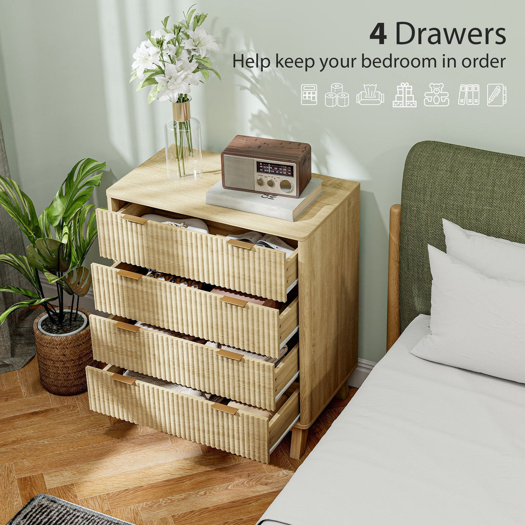 4 Drawer Double Dresser for Bedroom, Fluted Chest of Drawers with Gold Finger Pulls and 4