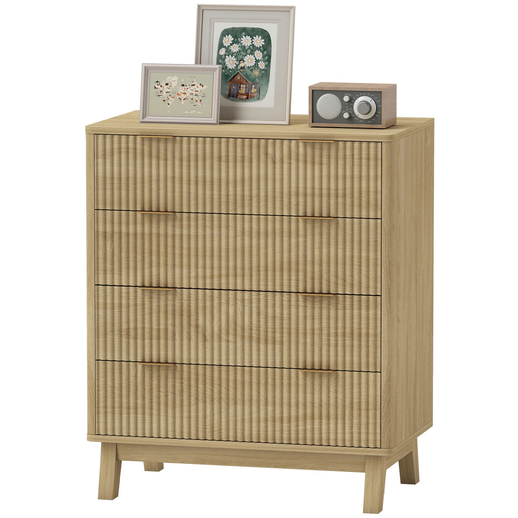 4 Drawer Double Dresser for Bedroom, Fluted Chest of Drawers with Gold Finger Pulls and 4