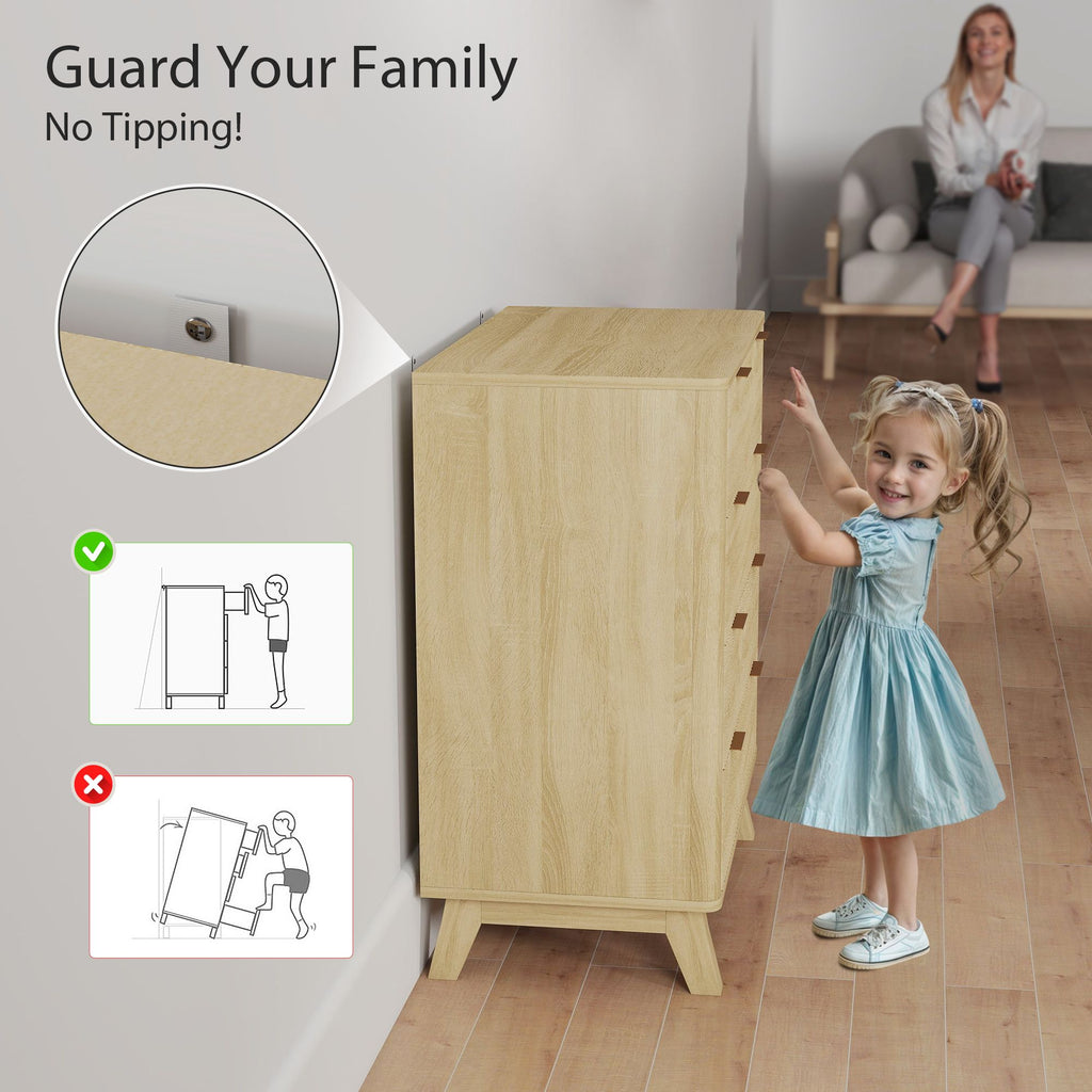 4 Drawer Double Dresser for Bedroom, Fluted Chest of Drawers with Gold Finger Pulls and 4