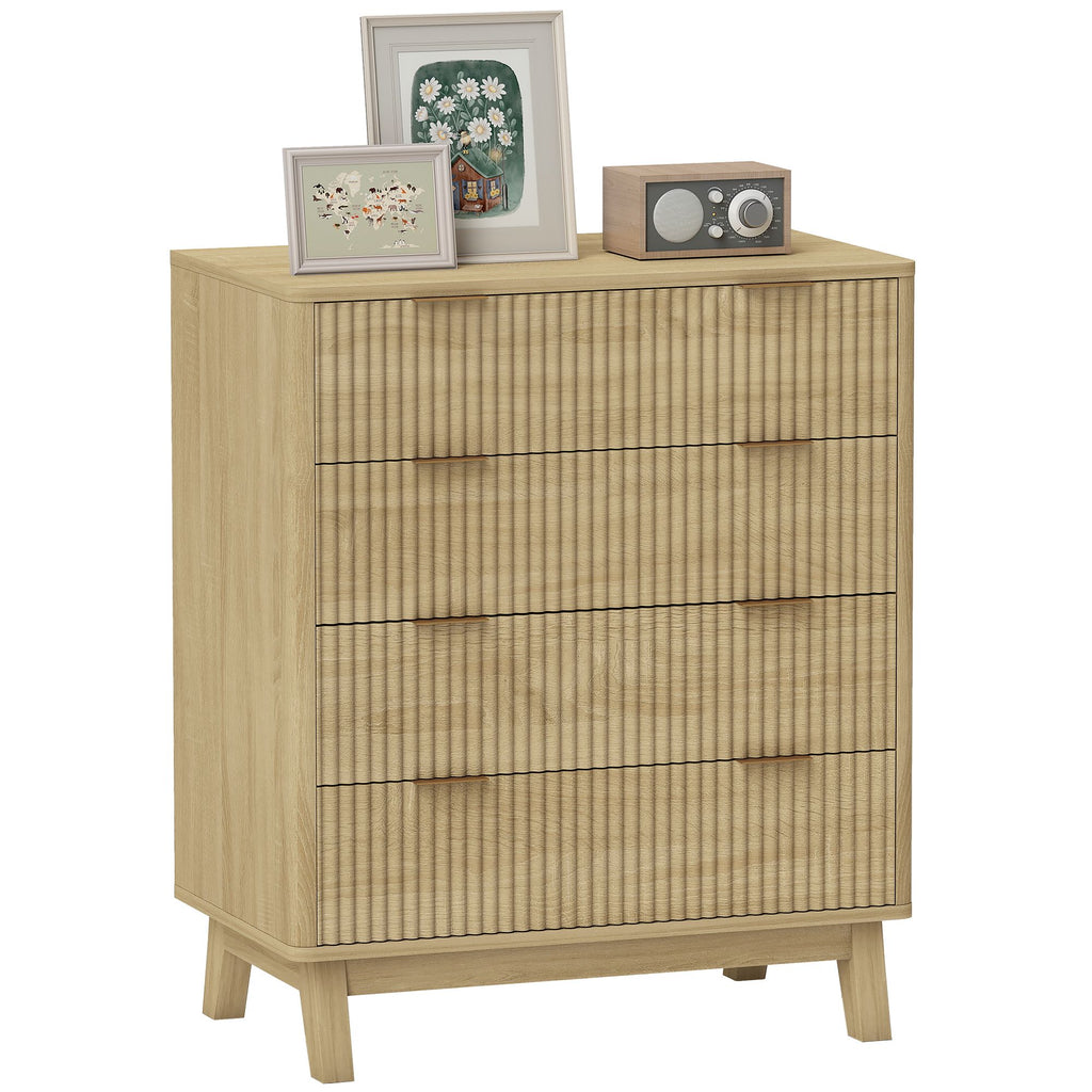 4 Drawer Double Dresser for Bedroom, Fluted Chest of Drawers with Gold Finger Pulls and 4