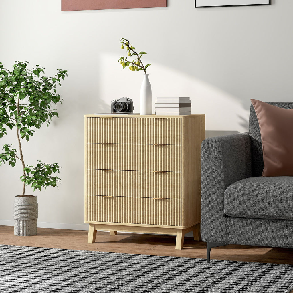 4 Drawer Double Dresser for Bedroom, Fluted Chest of Drawers with Gold Finger Pulls and 4