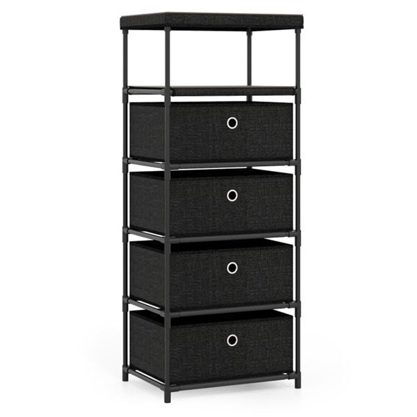 4-Drawer Fabric Storage Cabinet – Removable Drawers & Industrial Wood Top