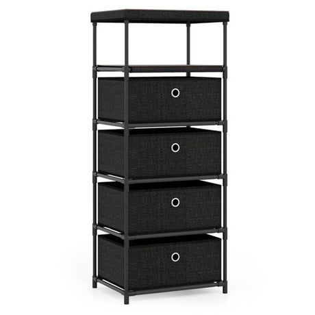 4-Drawer Fabric Storage Cabinet – Removable Drawers & Industrial Wood Top