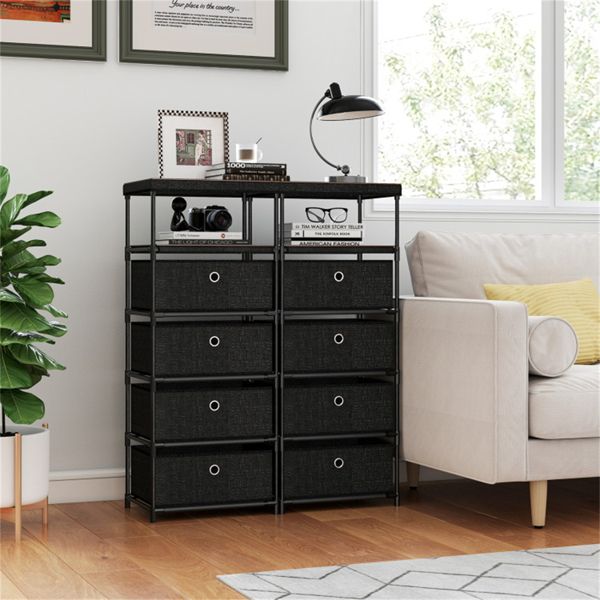 4-Drawer Fabric Storage Cabinet – Removable Drawers & Industrial Wood Top
