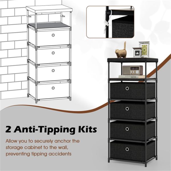 4-Drawer Fabric Storage Cabinet – Removable Drawers & Industrial Wood Top