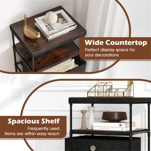 4-Drawer Fabric Storage Cabinet – Removable Drawers & Industrial Wood Top