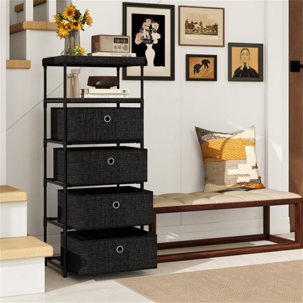 4-Drawer Fabric Storage Cabinet – Removable Drawers & Industrial Wood Top