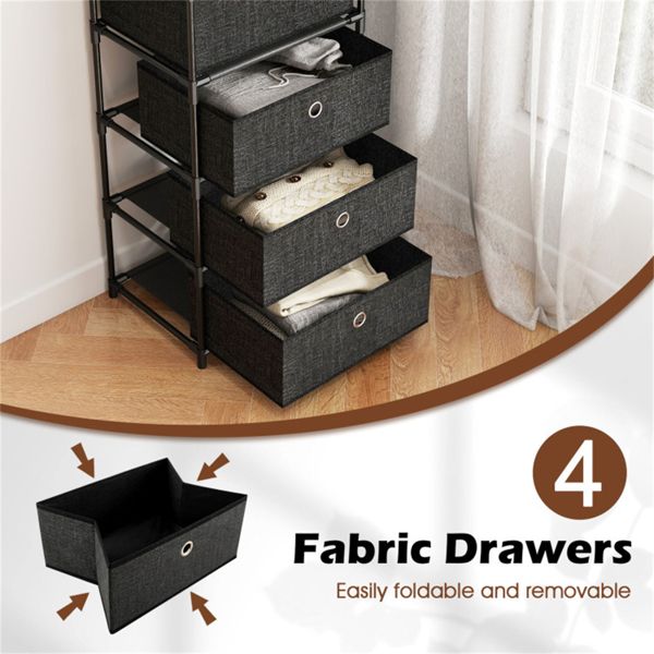 4-Drawer Fabric Storage Cabinet – Removable Drawers & Industrial Wood Top
