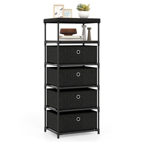 4-Drawer Fabric Storage Cabinet – Removable Drawers & Industrial Wood Top