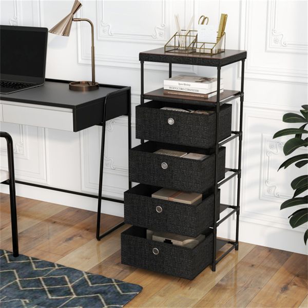4-Drawer Fabric Storage Cabinet – Removable Drawers & Industrial Wood Top