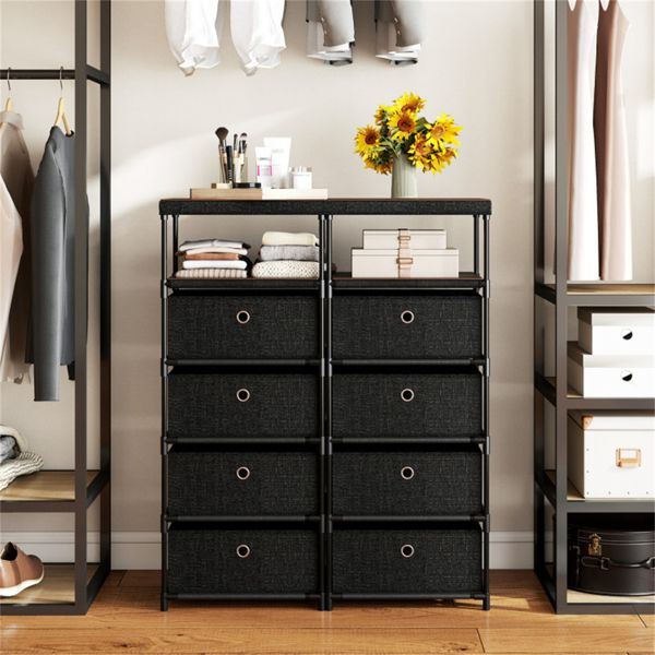 4-Drawer Fabric Storage Cabinet – Removable Drawers & Industrial Wood Top