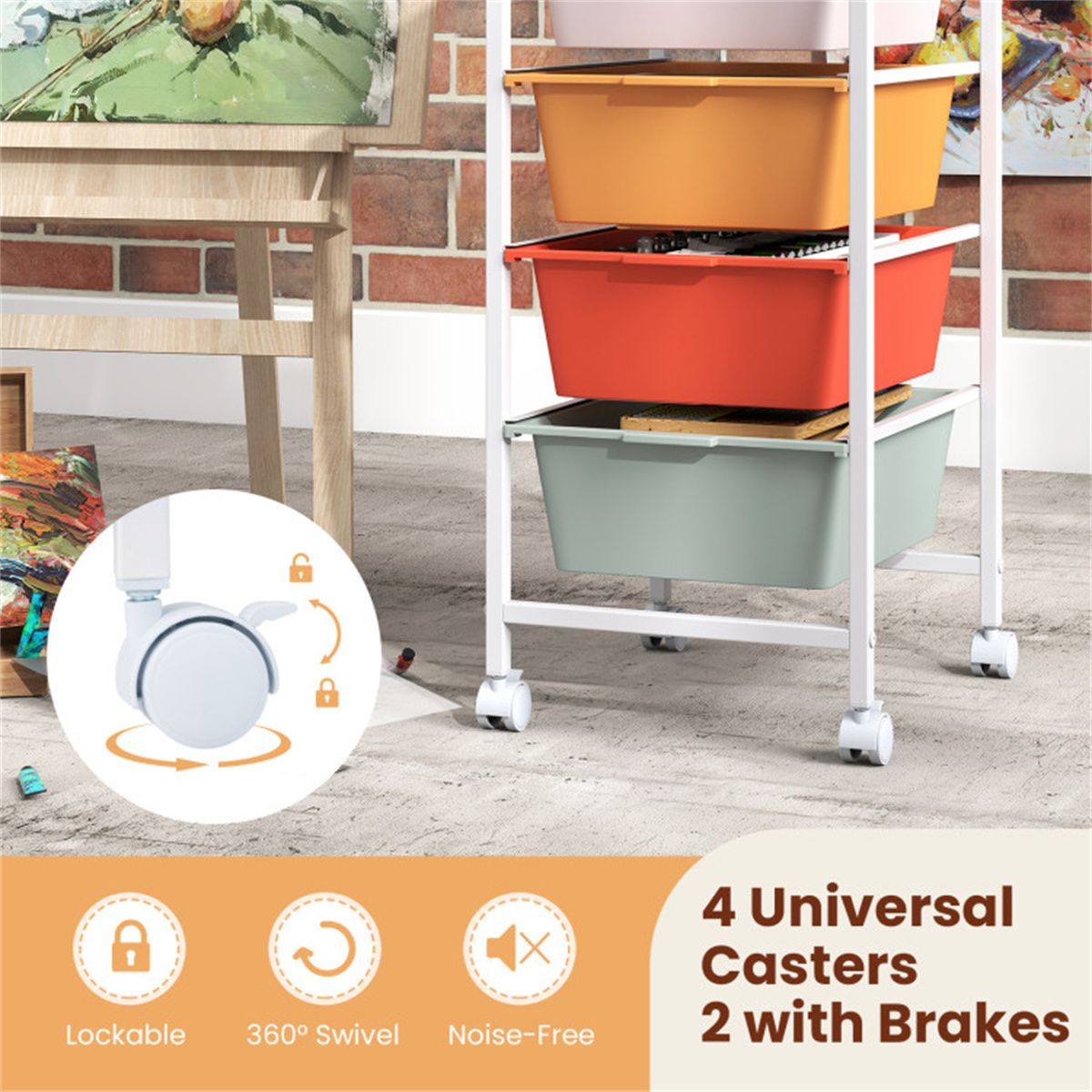 4-Drawer Rolling Storage Cart with Wooden Top – Mobile Organizer