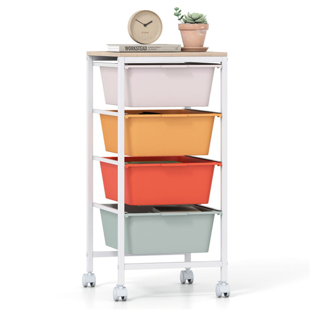 4-Drawer Rolling Storage Cart with Wooden Top – Mobile Organizer