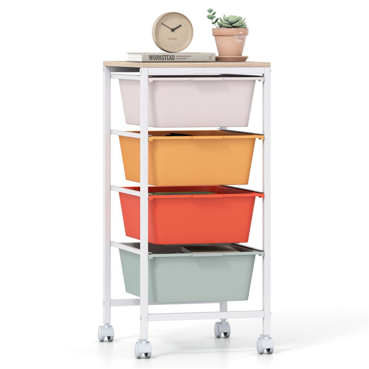 4-Drawer Rolling Storage Cart with Wooden Top – Mobile Organizer
