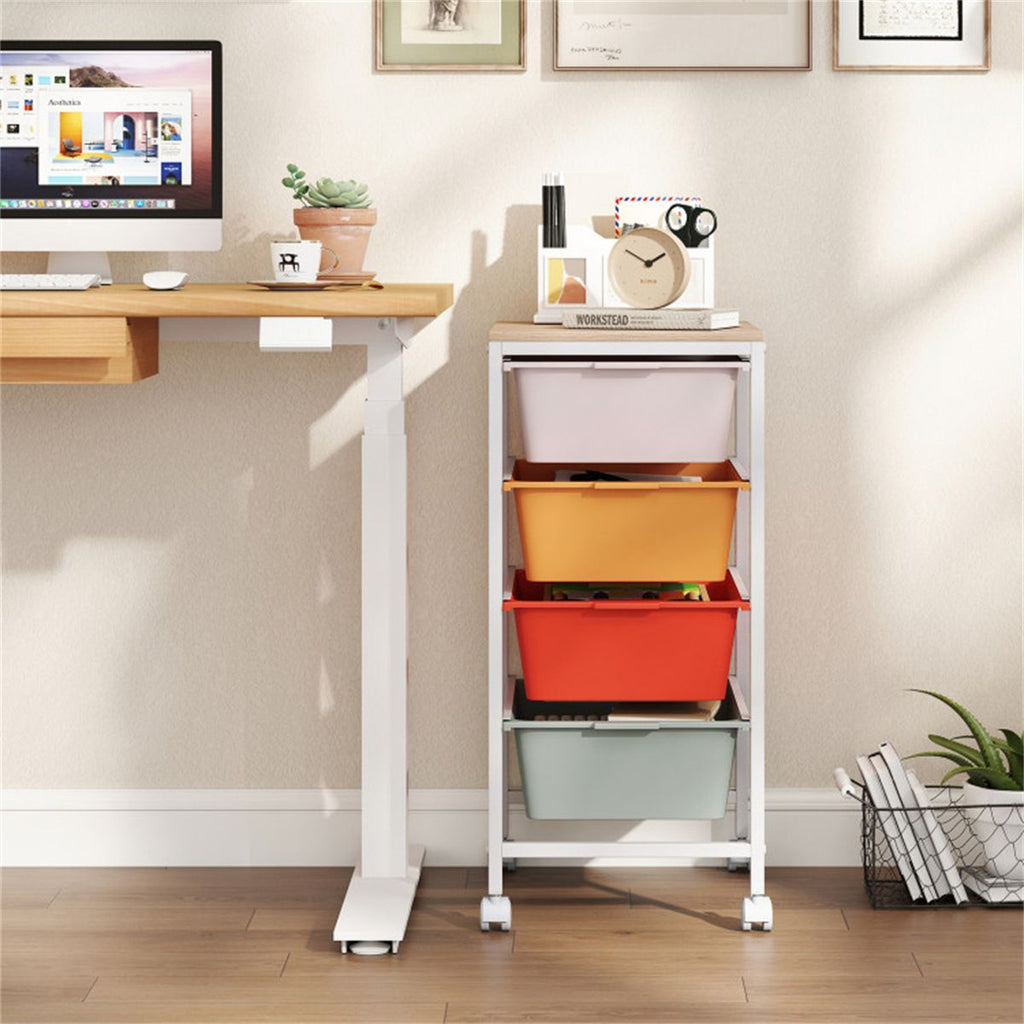 4-Drawer Rolling Storage Cart with Wooden Top – Mobile Organizer