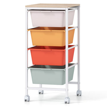 4-Drawer Rolling Storage Cart with Wooden Top – Mobile Organizer