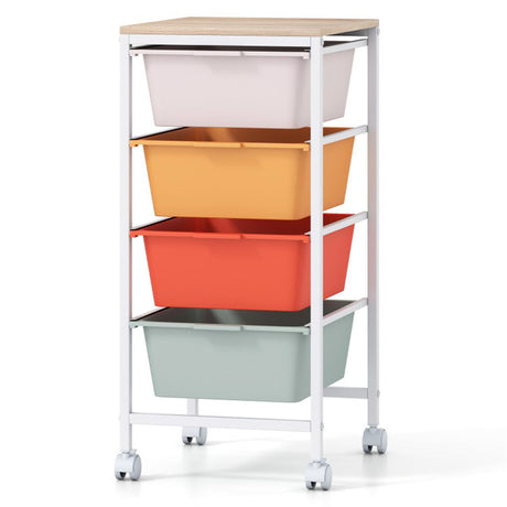 4-Drawer Rolling Storage Cart with Wooden Top – Mobile Organizer