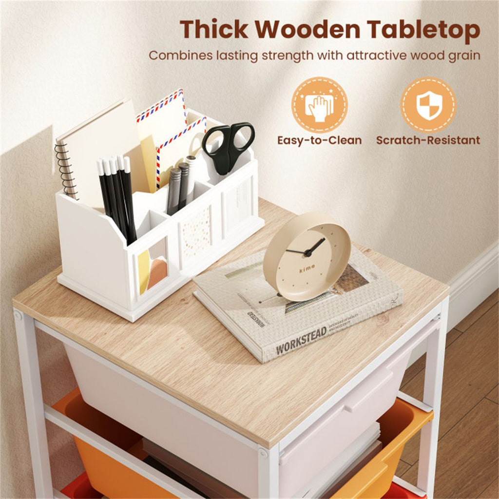 4-Drawer Rolling Storage Cart with Wooden Top – Mobile Organizer