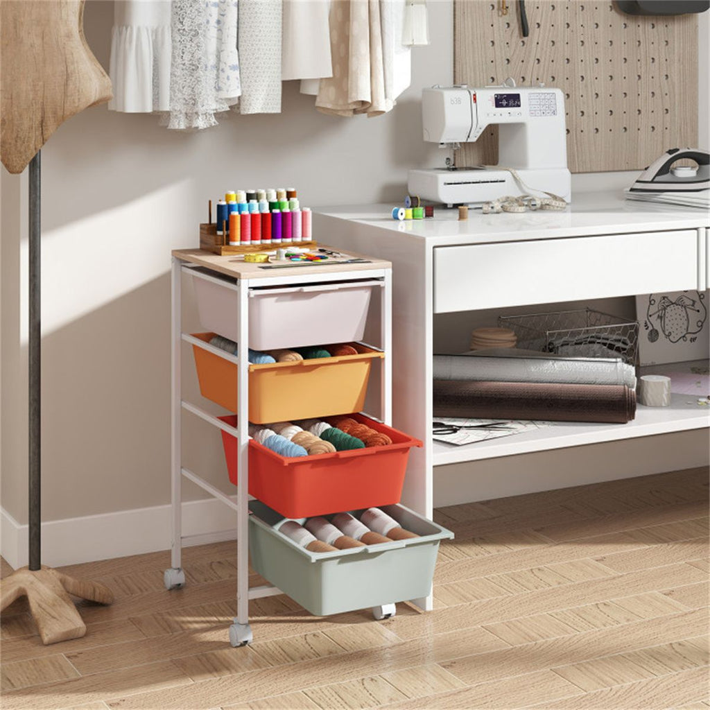 4-Drawer Rolling Storage Cart with Wooden Top – Mobile Organizer