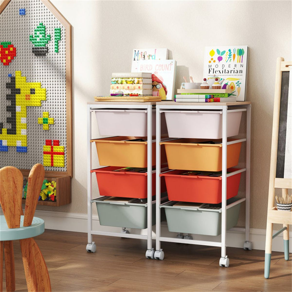 4-Drawer Rolling Storage Cart with Wooden Top – Mobile Organizer