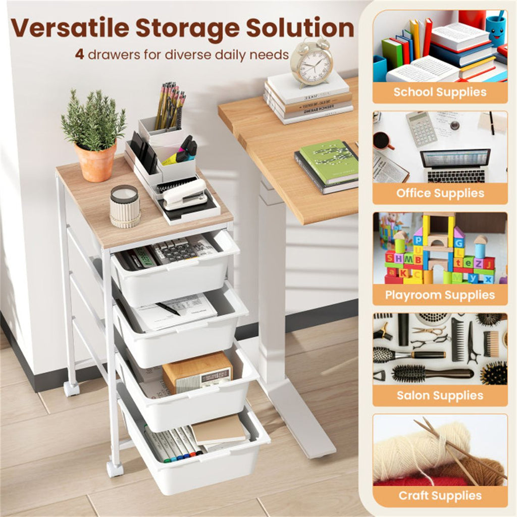 4-Drawer Rolling Storage Cart with MDF Wooden Top